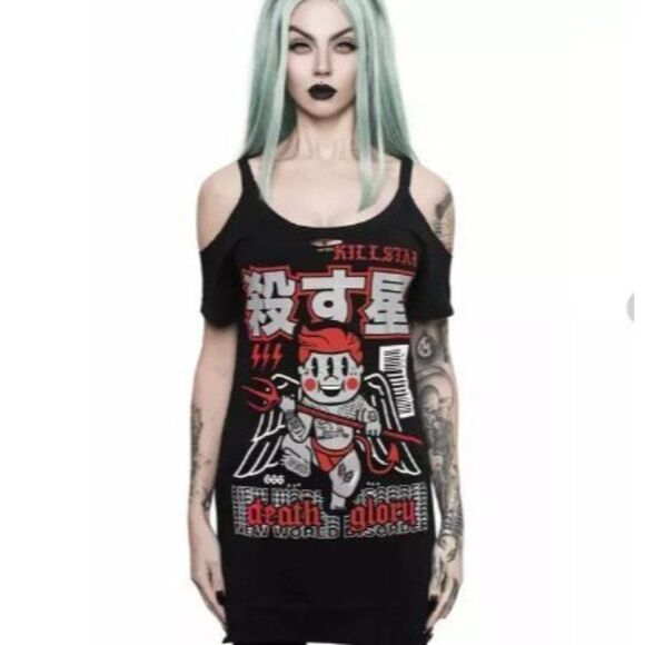 Killstar Womens Dress Black L Glory Distress Cold Open Shoulder - Picture 1 of 10